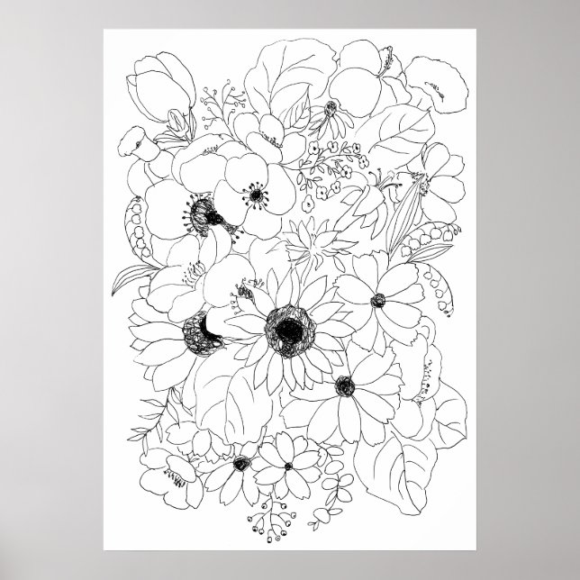 Poster desenho da linha de arranjo das flores (Frente)