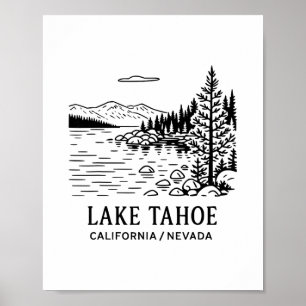 Poster Desenho da Linha do Lago Tahoe Califórnia Nevada N
