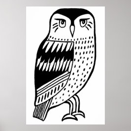 Poster Desenho da linha preta Clever Owl em branco