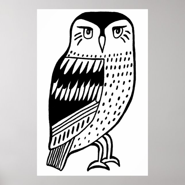 Poster Desenho da linha preta Clever Owl em branco (Frente)