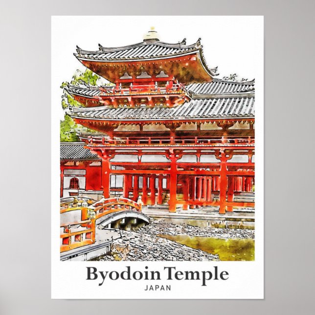 Poster Desenho da Mão d'água do Japão do Templo de Byodoi (Frente)