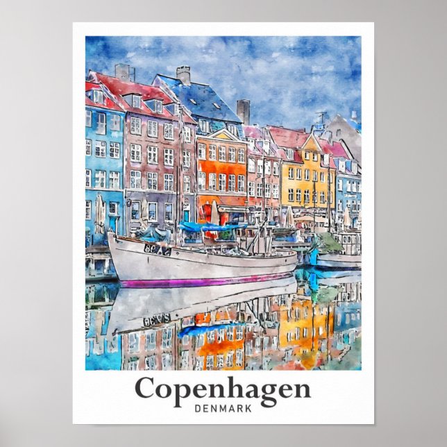 Poster Desenho da Mão d'água Viagem da Dinamarca de Copen (Frente)