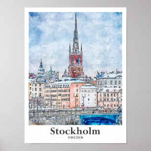 Poster Desenho da Mão d'água Viagem de Suecia de Estocolm