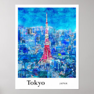 Poster Desenho da Mão d'água Viagem do Japão Torre de Tóq