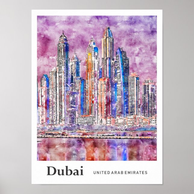 Poster Desenho da Mão d'água Viagem UAE de Dubai (Frente)
