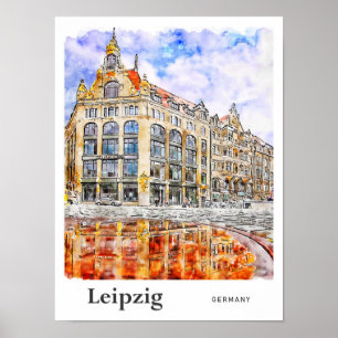 Poster Desenho Da Mão De Aquarela De Leipzig, Alemanha Vi