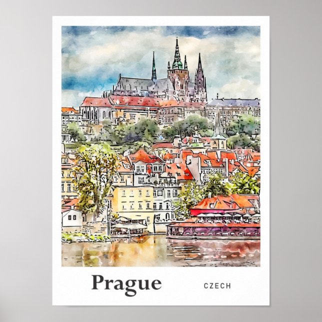 Poster Desenho Da Mão De Desenho De Viagem Tcheca Praga (Frente)
