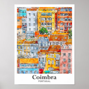 Poster Desenho Da Mão De Viagem Aquarela De Coimbra Portu