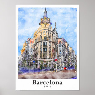 Poster Desenho Da Mão De Viagem De Barcelona
