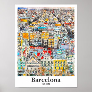 Poster Desenho Da Mão De Viagem De Barcelona