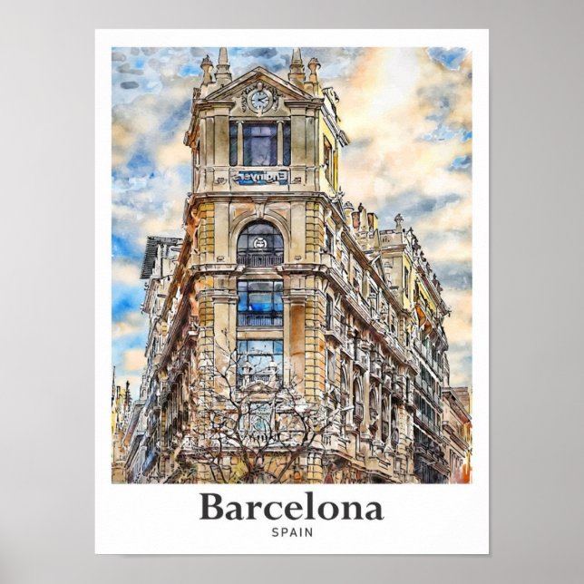 Poster Desenho Da Mão De Viagem De Barcelona (Frente)