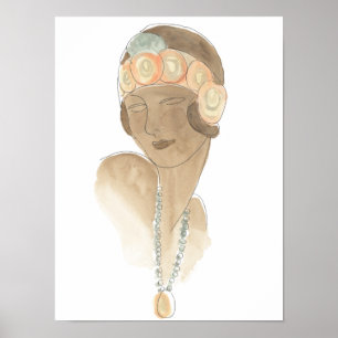 Poster Desenho da Moda Flapper - Mulher com Cabeça