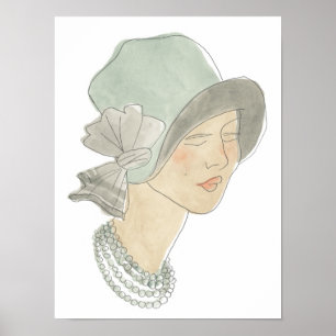 Poster Desenho da Moda Flapper - Mulher com chapéu