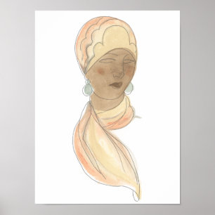 Poster Desenho da Moda Flapper - Mulher com Scarf