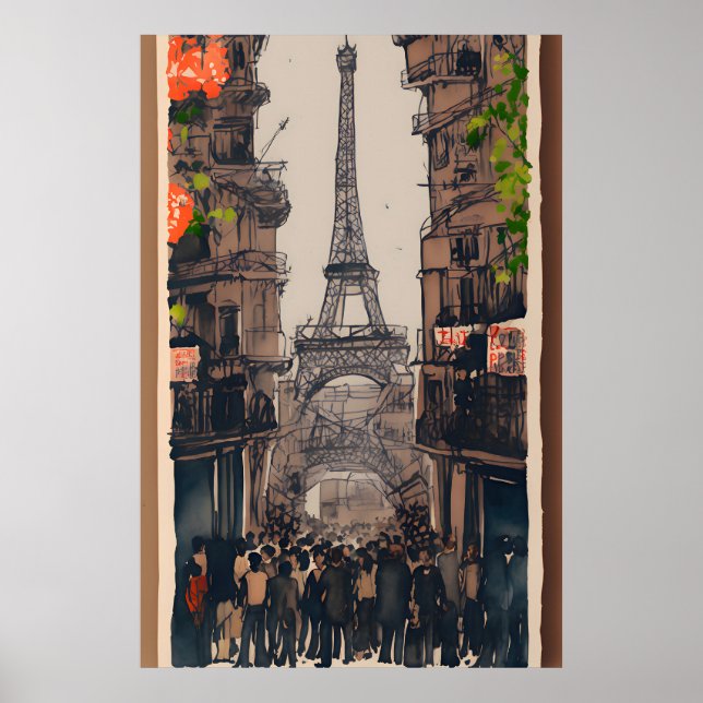 Poster Desenho da Torre Eiffel | Arte parisiense minimali (Frente)