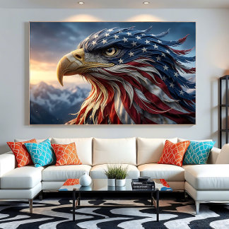 Poster Desenho de Águia Americana com Bandeira dos EUA