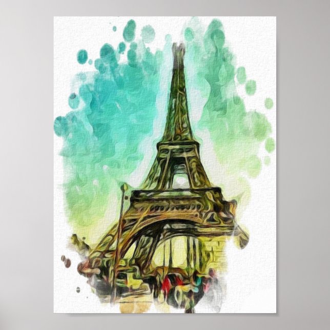 Poster Desenho de aquarela, a torre de Effel Paris (Frente)