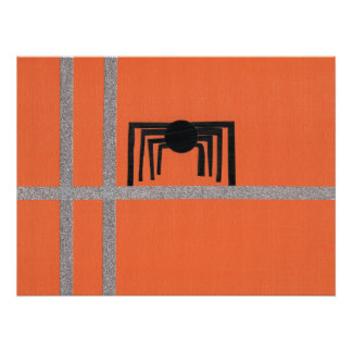 Pôster Desenho de Aranha Geométrica Preto e Laranja