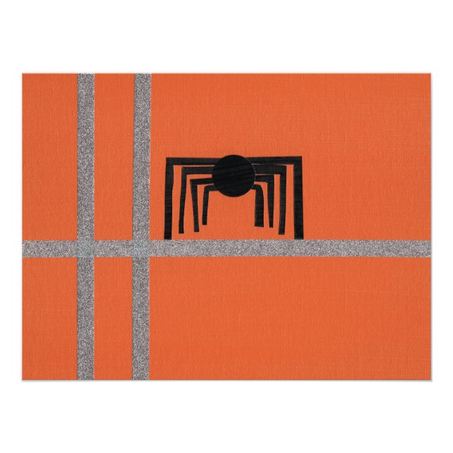 Pôster Desenho de Aranha Geométrica Preto e Laranja (Frente)