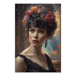 Pôster Desenho de Arte AI do Eterno Retrato Feminino