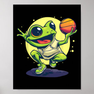 Poster Desenho de Arte Animal de Sapo Rã Sketll Jogador
