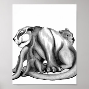 Poster Desenho de arte branco e preto da família Puma
