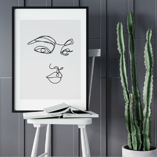 Poster Desenho de arte da linha de retrato minimalista Ab