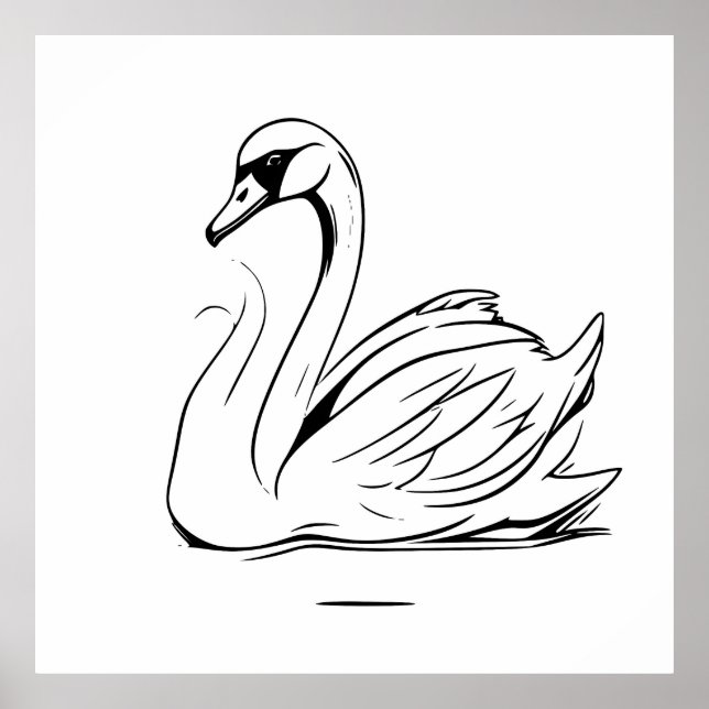 Poster Desenho de Arte da Linha do Cisne Branco Solitário (Frente)