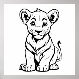 Poster Desenho de Arte da Linha do Cubo Lion Branco, Soli