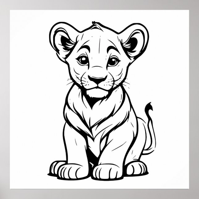 Poster Desenho de Arte da Linha do Cubo Lion Branco, Soli (Frente)