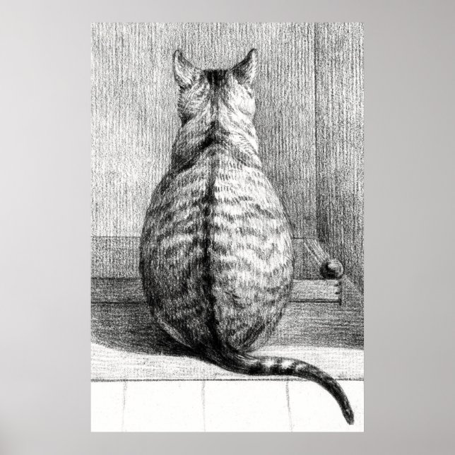 Poster Desenho de Arte de Gato Vintage (Frente)