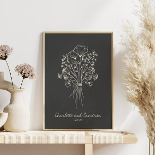 Poster Desenho de Arte de Linha de Flor Boho Nomes Person