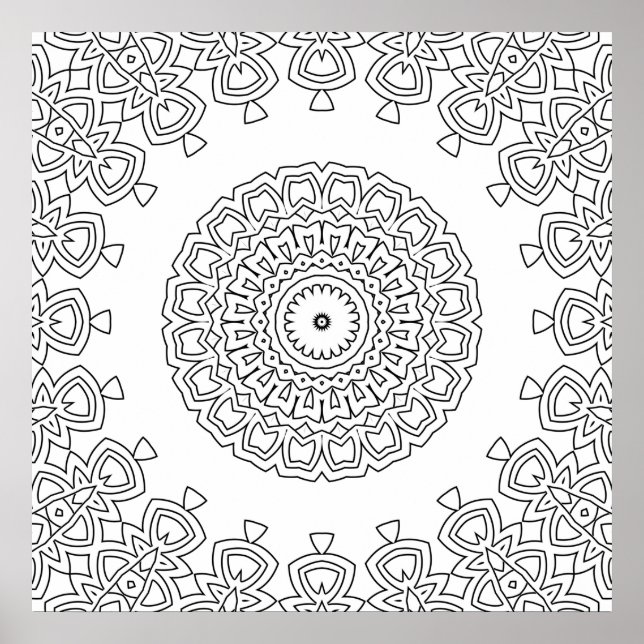 Poster Desenho de Arte de Mandala com Motivo Circular Orn (Frente)