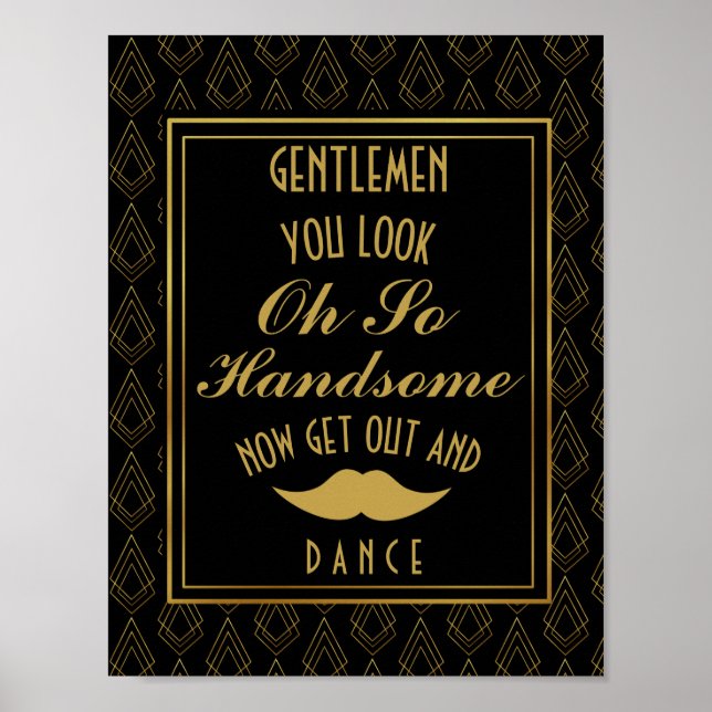 Poster Desenho de arte moderna Dourado e negro GENTLEMEN  (Frente)