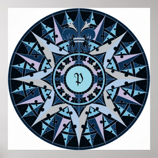 Pôster Desenho de arte, rosa de bússola antiga, adicionar (Frente)