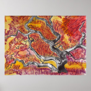 Pôster Desenho de Árvore de Mapeamento Japonês