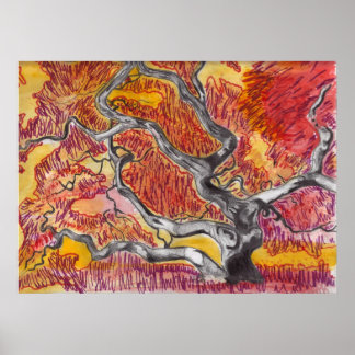 Pôster Desenho de Árvore de Mapeamento Japonês