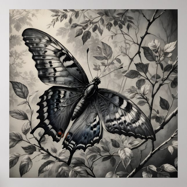 Poster Desenho de borboletas brancas e pretas (Frente)