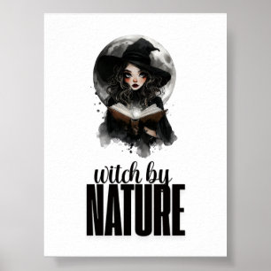 Poster Desenho de bruxa gótica na lua cheia