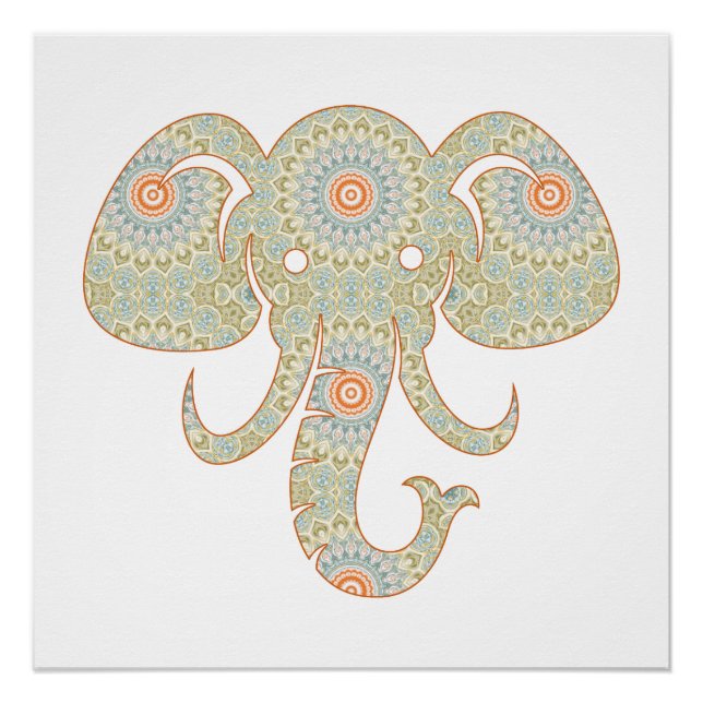 Pôster Desenho de Cabeça de Elefante Mandala (Frente)
