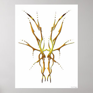 Poster Desenho de Caça ao Crânio de Veado Tribal Dourado