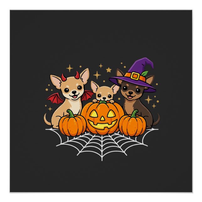 Pôster Desenho de Cachorro Bruxa Abóbora de Halloween Chi (Frente)