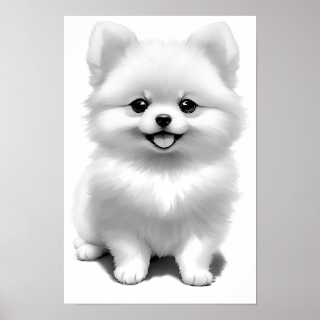 Poster Desenho de Cachorro Filhote de Pomerânia Bebê Fofo (Frente)