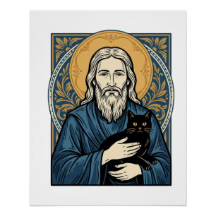 Pôster Desenho de Camisa Vetorial de Retrato de Gato Sagr