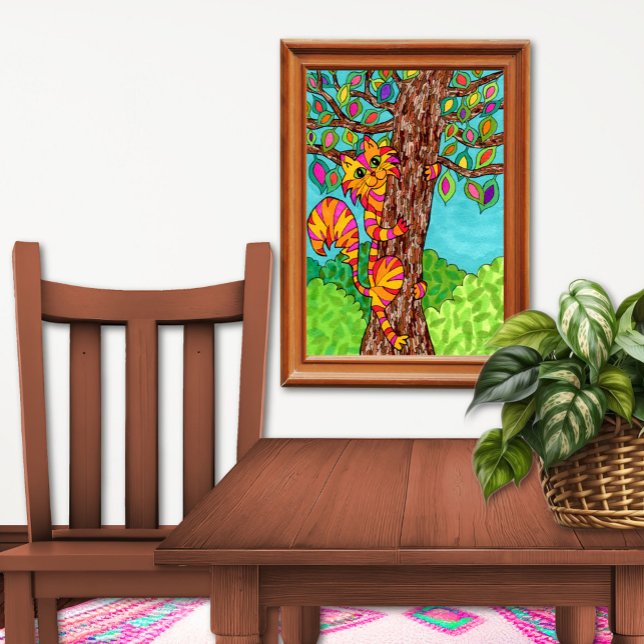 Poster Desenho De Cartoon De Fenda De Árvore De Gato Colo (Criador carregado)