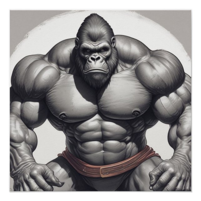 Pôster Desenho de Cartoons de Pop de Gorilla Bodybuilder (Frente)