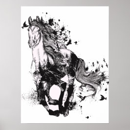Poster Desenho de Cavalo e Arte Abstrato
