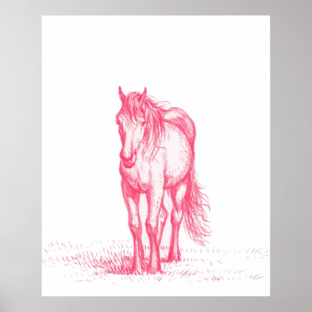 Poster Desenho de Cavalo Rosa (Frente)