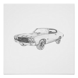 Pôster Desenho de chevelle chevelle chevelle 1970 preto e