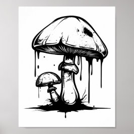 Poster desenho de cogumelo grafite desenho de linha cogum